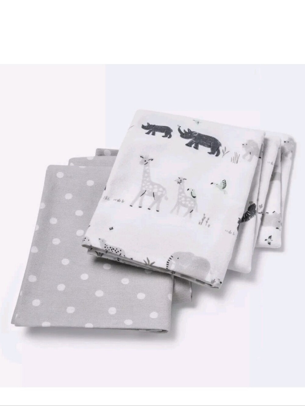 Cloud Island Gray Polka Dot & White Safari Print Flannel Blanket Set Of 2 Nwt